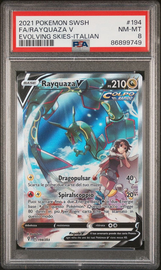 2021 POKEMON FA/RAYQUAZA V EVOLUZIONI ETEREE ITA #194 PSA 8