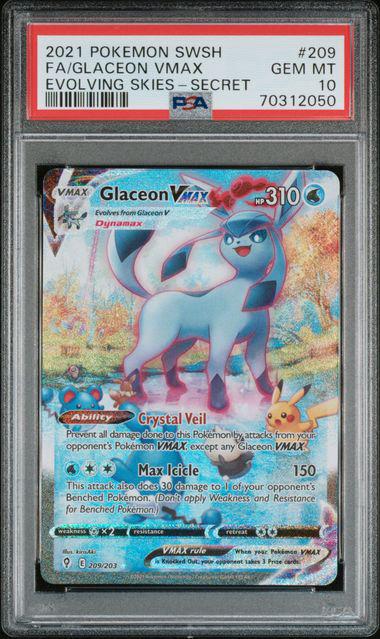 2021 POKEMON SWSH FA/GLACEON VMAX EVOLVING SKIES SECRET ENG #209 PSA 10