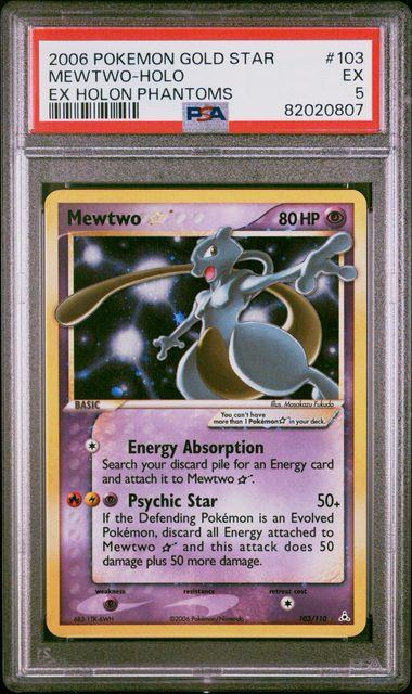 2006 POKEMON GOLD STAR MEWTWO HOLO EX HOLON PHANTOMS ENG #103 PSA 5