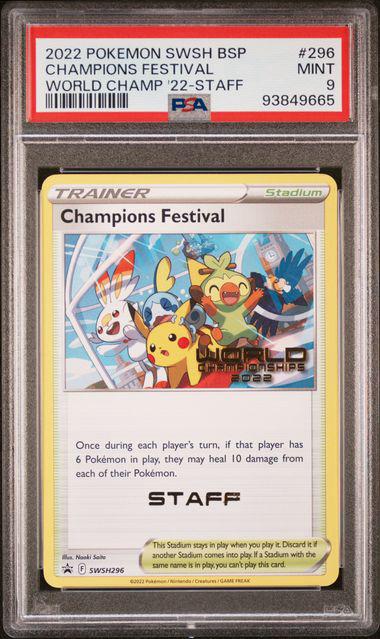 2022 POKEMON SWSH BSP CHAMPIONS FESTIVAL WORLD CHAMP 22 STAFF ITA #296 PSA 9